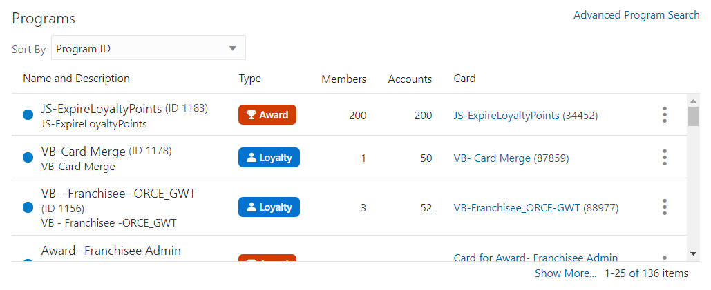 This figure shows Program search results