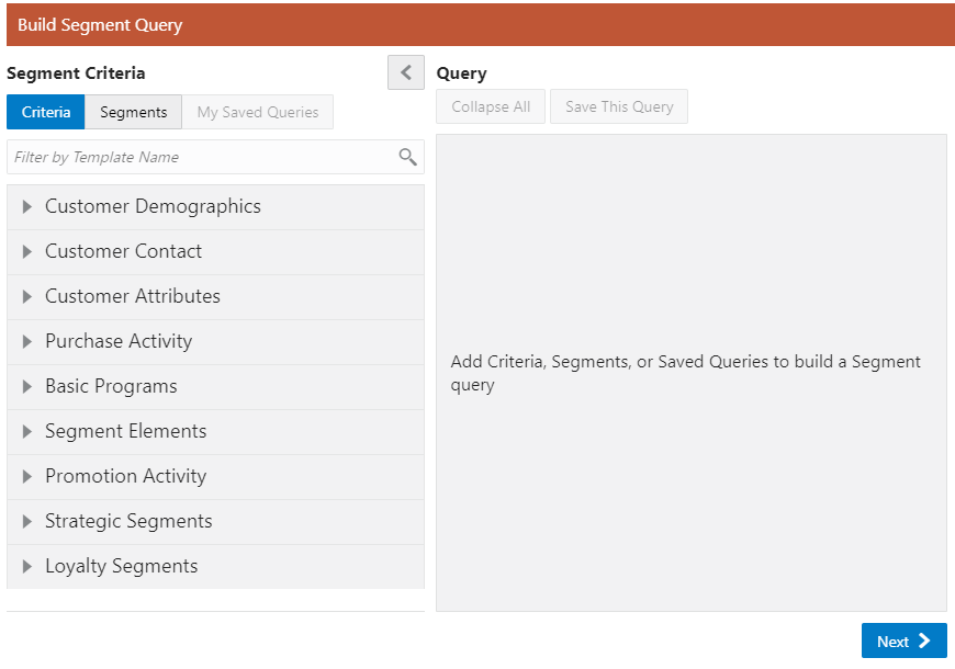 This figure shows the Build Segment Query