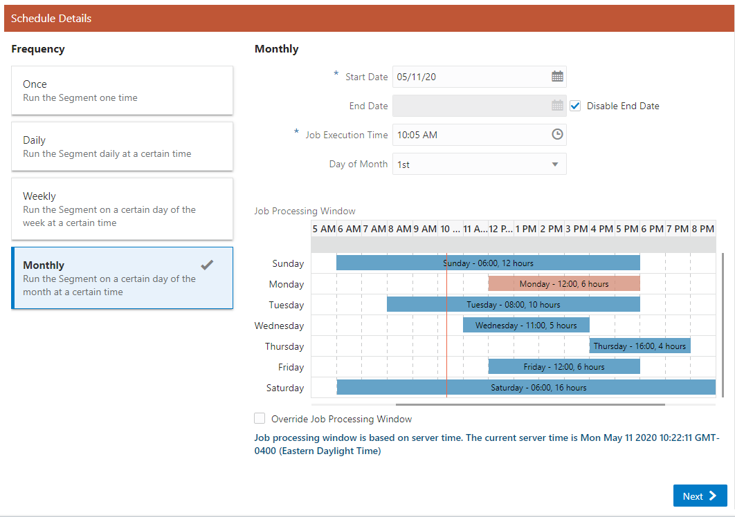 This figure shows the Schedule Frequency; Monthly