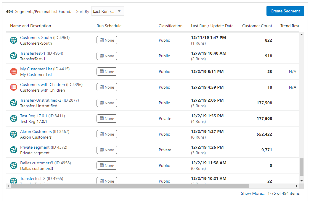 This figure shows the Segment Search Results