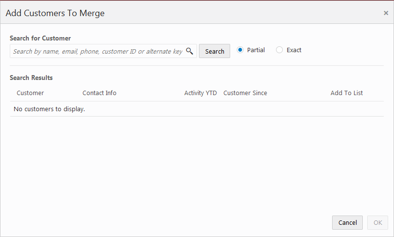 This figure shows the Add Customers to Merge