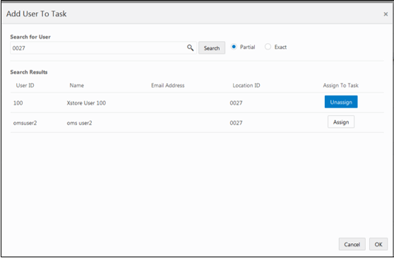 This figure shows the Add User to Task- Search Results