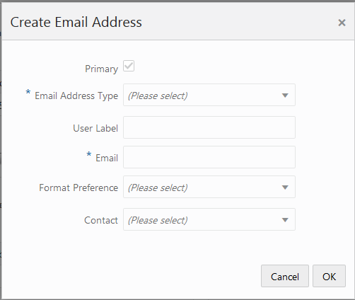 This figure shows the Create Email Address dialog