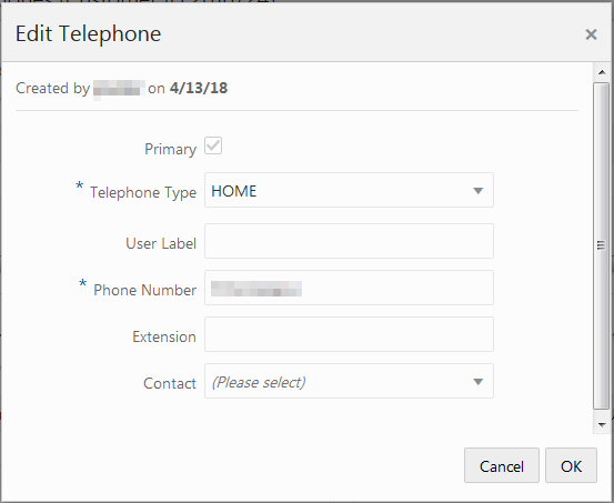 This figure shows the Edit Telephone dialog