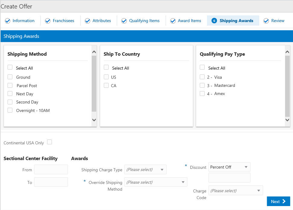 This figure shows the Shipping Awards Tab