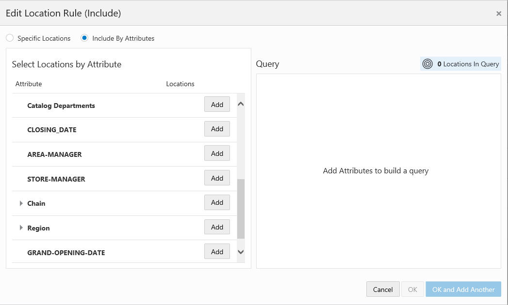 This figure shows the Edit Location Rule - Include - Include by Attributes