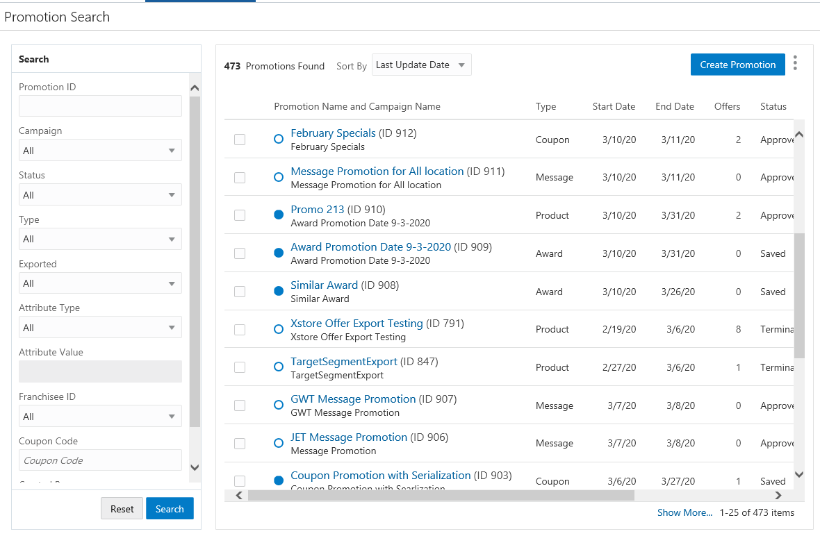 This figure shows the Promotion Search