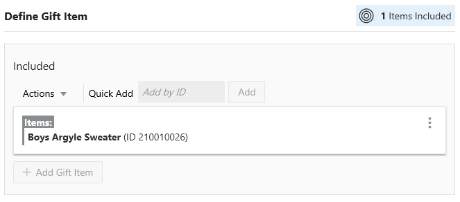 This figure shows the Included Gift Item Overflow Menu - Remove