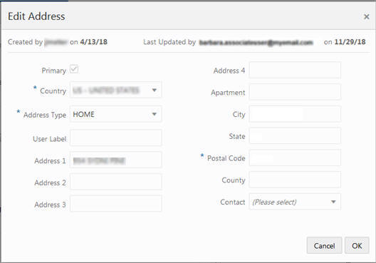 This figure shows the Edit Address dialog