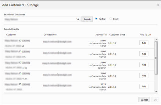 This figure shows the Add Customer to Merge Results