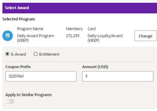 This figure shows the Award Program Certificate Options for E-Award