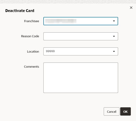 Deactivate Card Window