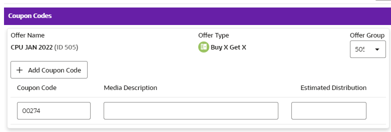 This figure shows the Coupon Codes Tab: Serialization - OFF.