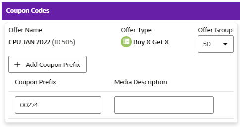 This figure shows the Coupon Codes Tab: Coupon Serialization - ON.