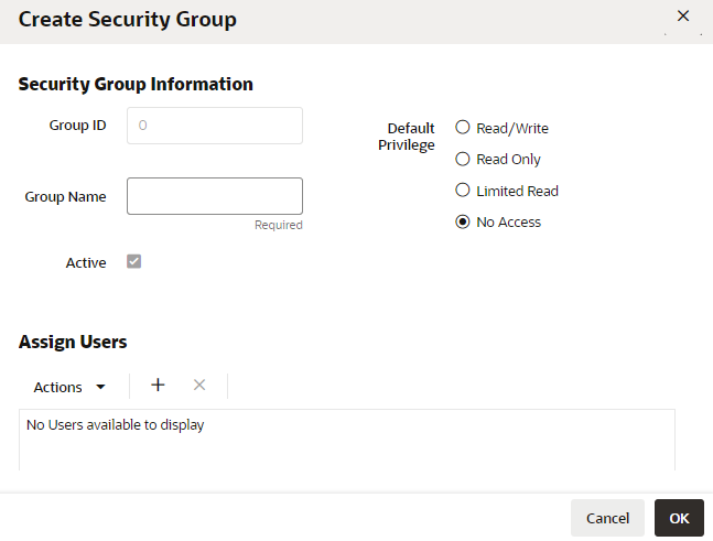 This figure shows the Create Security Group
