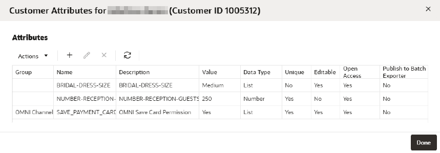 This figure shows the Customer Attributes Details