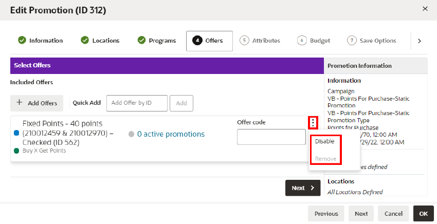 This figure shows the Disable an Offer