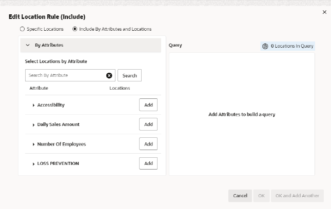 This figure shows the Edit Location Rule - Exclude - Exclude by Attributes and Locations