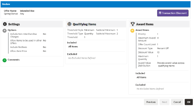 This figure shows the Review Tab - Transaction Discount