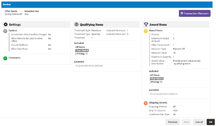 This figure shows the Review Tab - Transaction Discount