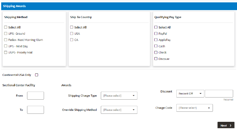 This figure shows the Shipping Awards Tab