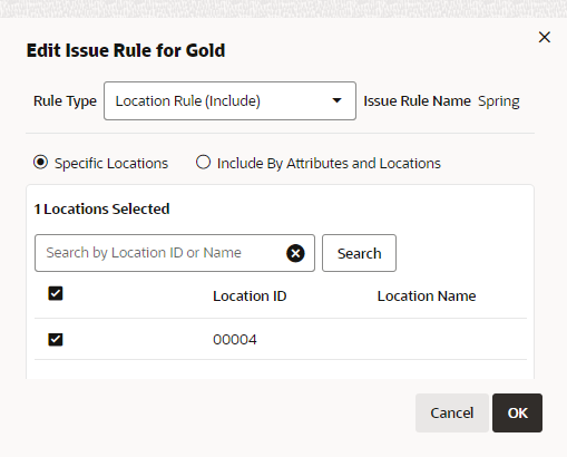 Location Rule (Include) - Specific Locations