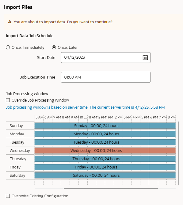 Once, Later - Import Data Job Schedule Options