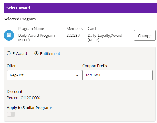 This figure shows the Award Program Certificate Options for Entitlement
