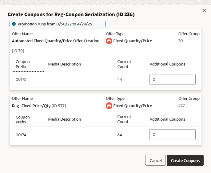 This figure shows the Create Coupons