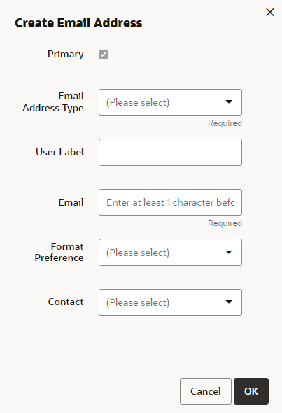This figure shows the Create Email Address dialog