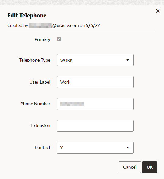 This figure shows the Edit Telephone dialog