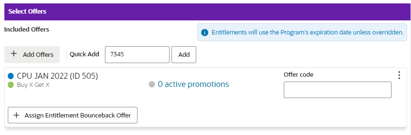 Offers Tab - Assigning Entitlements