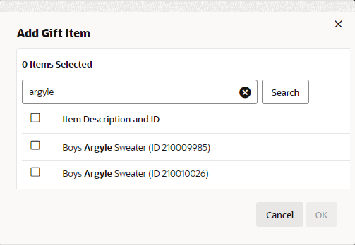 This figure shows the Add Gift Item