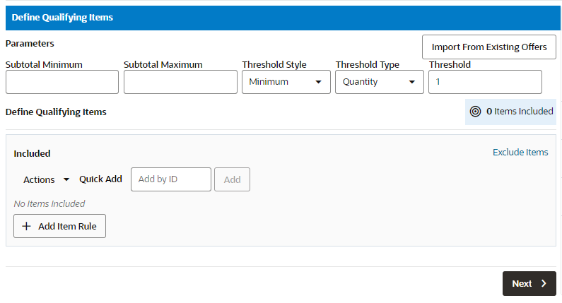 This figure shows the Qualifying Items Tab