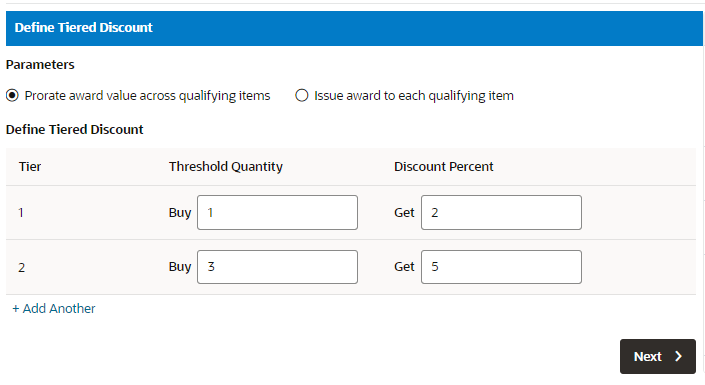 This figure shows the Define Tiered Discount