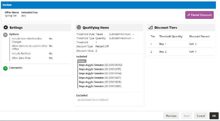 This figure shows the Review Tab - Tiered Discount