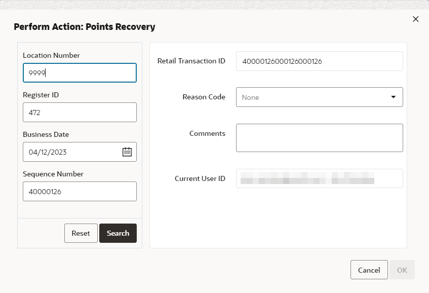 Perform Action: Point Recovery Search Result