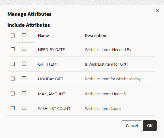 This figure shows the Manage Attributes