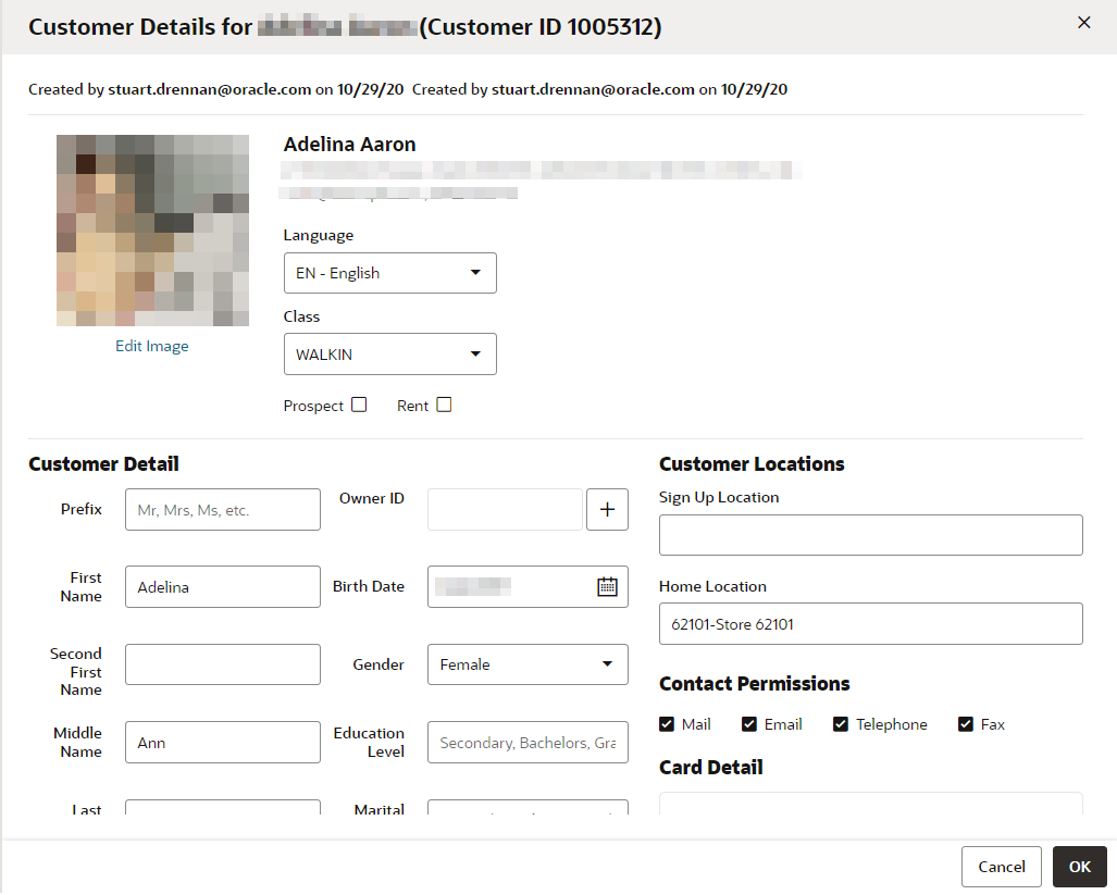 This figure shows the Customer Details