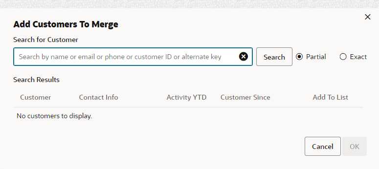 This figure shows the Add Customers to Merge