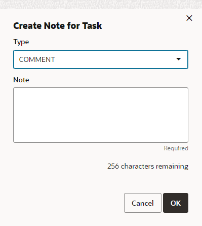 This figure shows the Create Note for Task