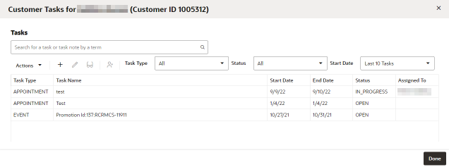 This figure shows the Customer Tasks