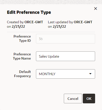 This figure shows the Edit Preference Type