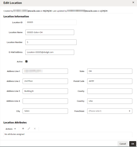 This figure shows the Edit Location