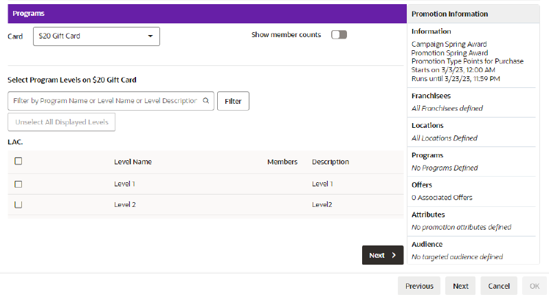 Programs Tab - Points for Purchase