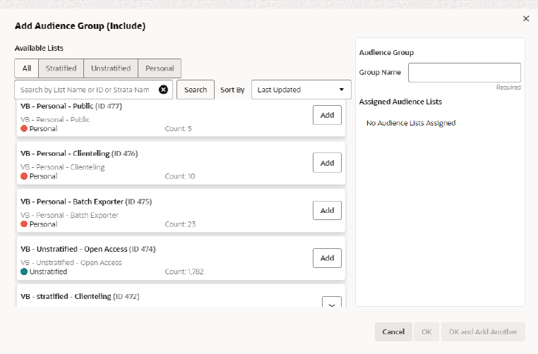 This figure shows the Add Audience Group - Include