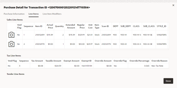This figure shows the Purchase Details for Line Items