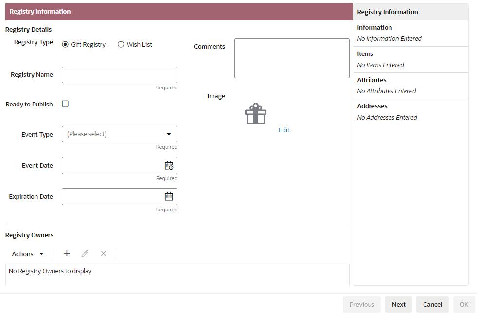 This figure shows the Create Registry Wizard