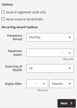 This image shows the Recurring Award options.