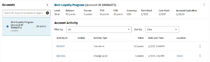 Loyalty Account Card and Account Details Loyalty Account Card and Account Details